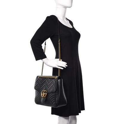 Gucci Calfskin Matelasse Large GG Marmont Shoulder Bag Black 2 of 14