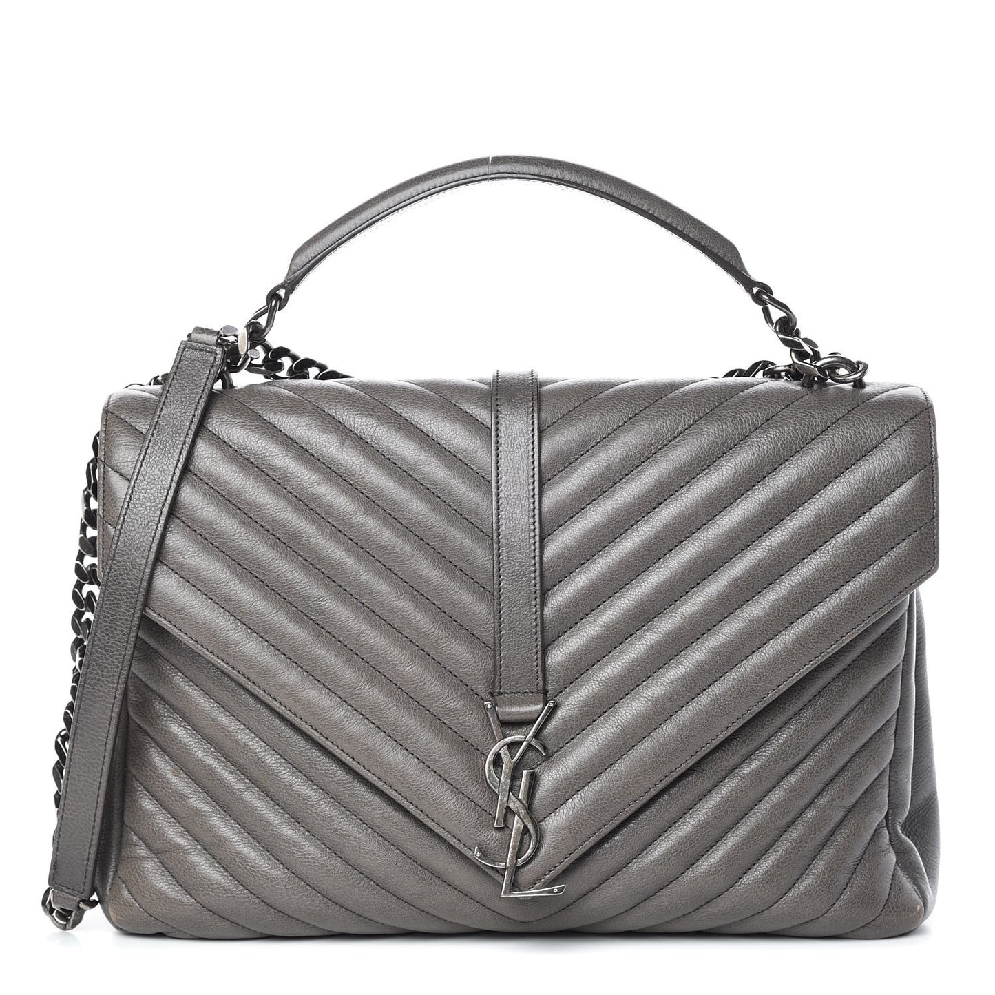 Sheepskin Matelasse Chevron Monogram Large College Satchel Dark Anthracite
