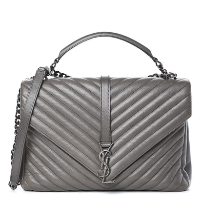 Saint Laurent Sheepskin Matelasse Chevron Monogram Large College Satchel Dark Anthracite 1 of 16