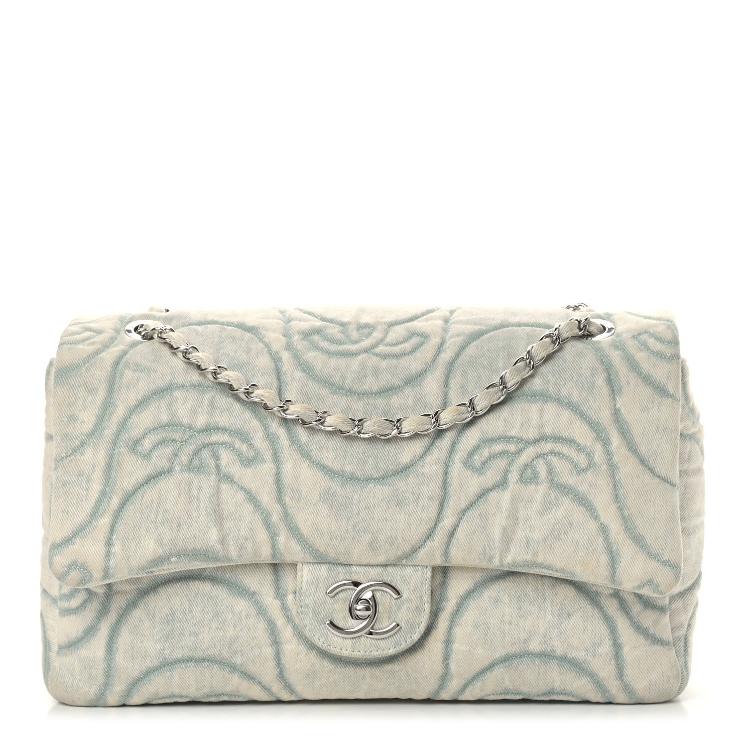 Chanel Denim Embossed CC Logo Print Jumbo Single Flap Blue 1 of 9