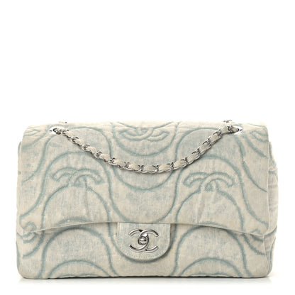 Chanel Denim Embossed CC Logo Print Jumbo Single Flap Blue 1 of 9