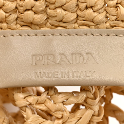 Prada Yarn Raffia Effect Crochet Logo Embroidered Tote Bag Naturale 6 of 9