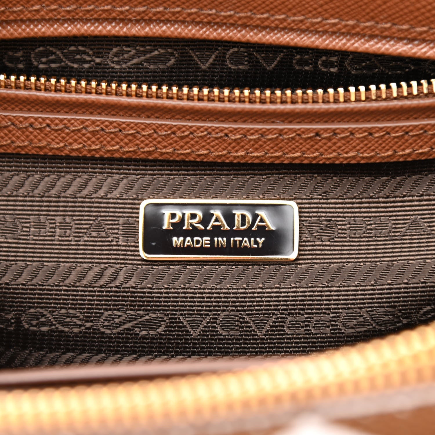 Prada Jacquard Saffiano Triangolo Symbole Embroidered Mini Galleria Double Zip Tote Tabacco Talco 6 of 12