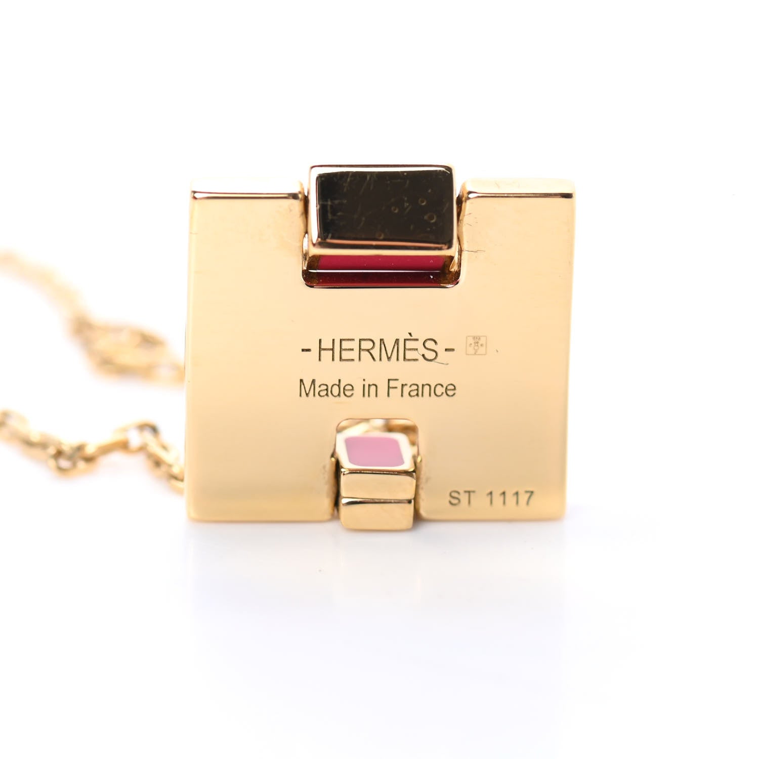 Hermes Gold Plated Lacquered Eileen Pendant Necklace Rose Extreme 4 of 5