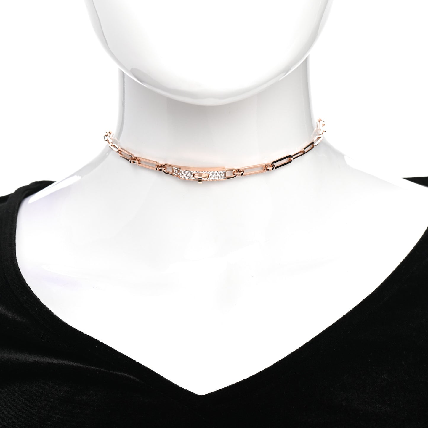 18K Rose Gold Diamond Pave Kelly Chaine Choker Necklace