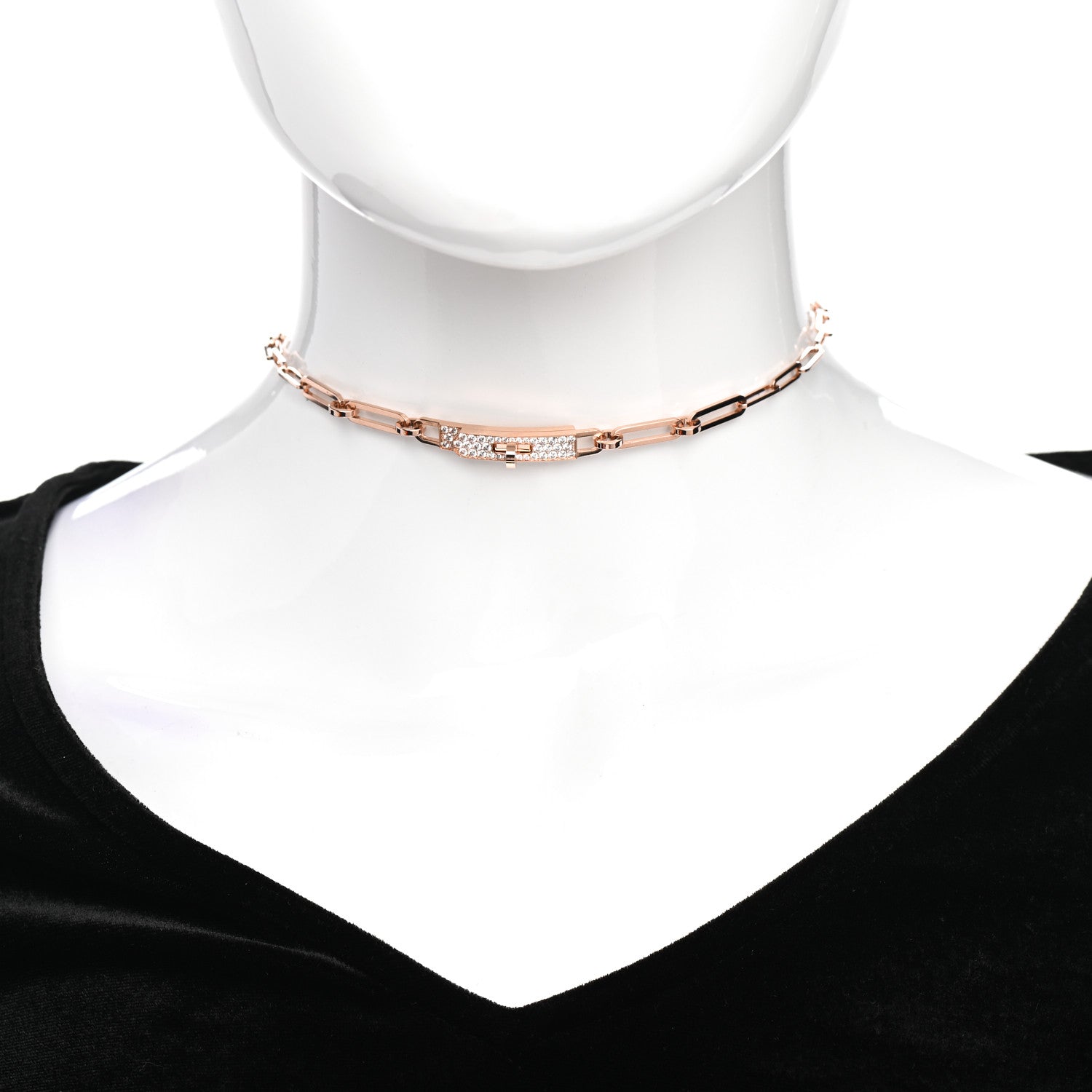 Hermes 18K Rose Gold Diamond Pave Kelly Chaine Choker Necklace 2 of 6