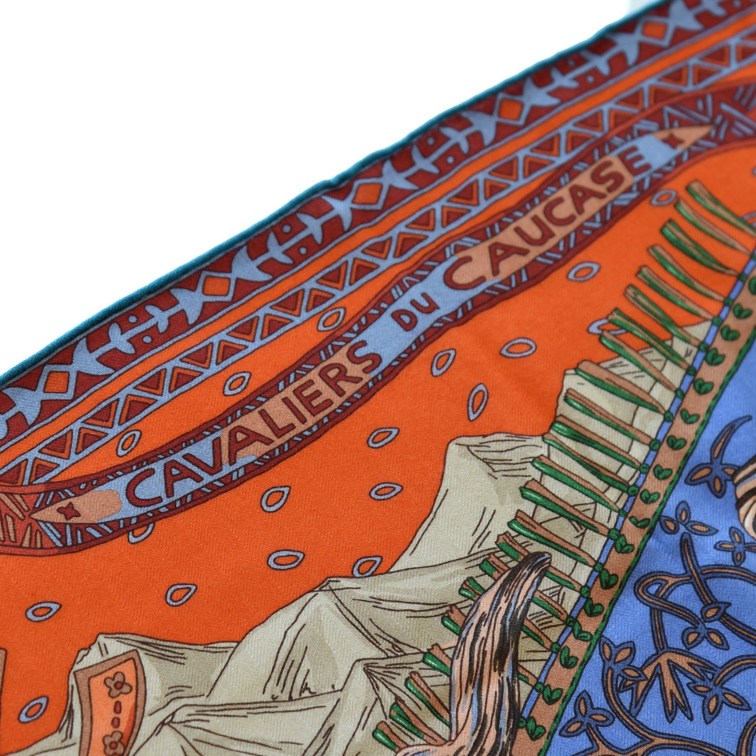 Hermes Cashmere Silk Cavaliers du Caucase Shawl 140 Orange Lavande Corail 8 of 10