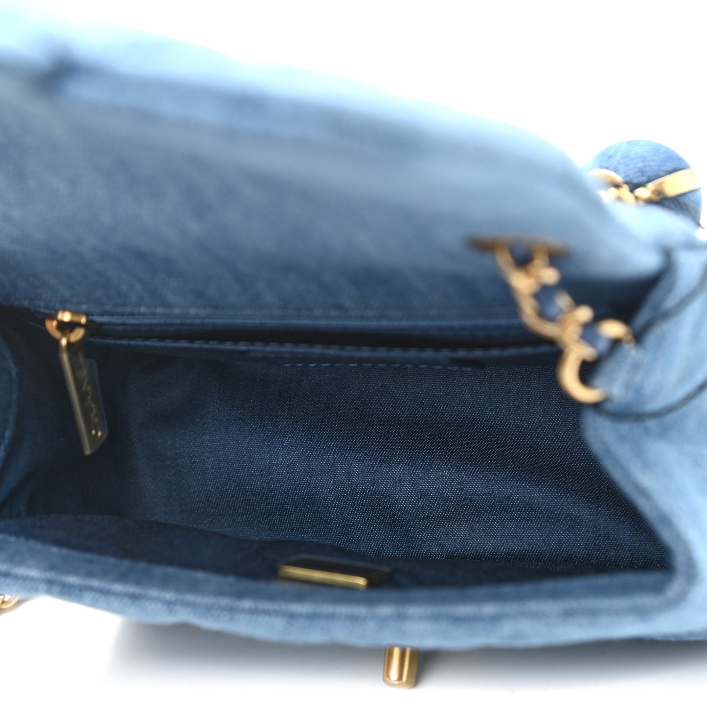 Denim Quilted Mini Pearl Crush Flap Blue