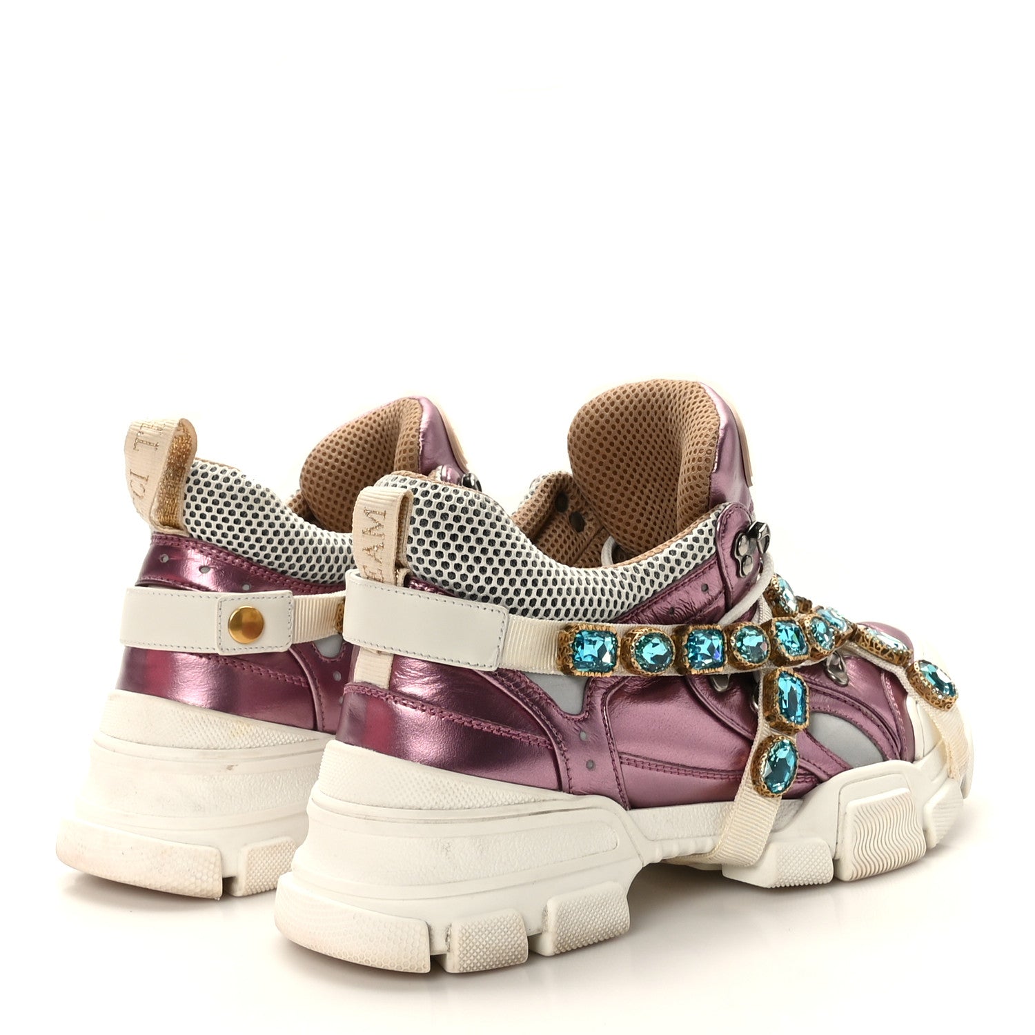 Gucci X SEGA Metallic Calfskin Mesh Removable Crystals Womens Flashtrek Sneakers 40.5 Rosa Great 40.5 White Silver 4 of 7