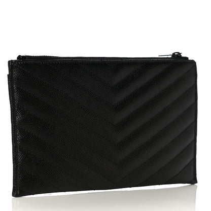Saint Laurent Grain De Poudre Chevron Monogram Bill Pouch Black 3 of 10