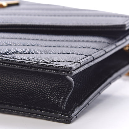 Saint Laurent Grain De Poudre Matelasse Chevron Monogram Envelope Chain Wallet Black 11 of 12