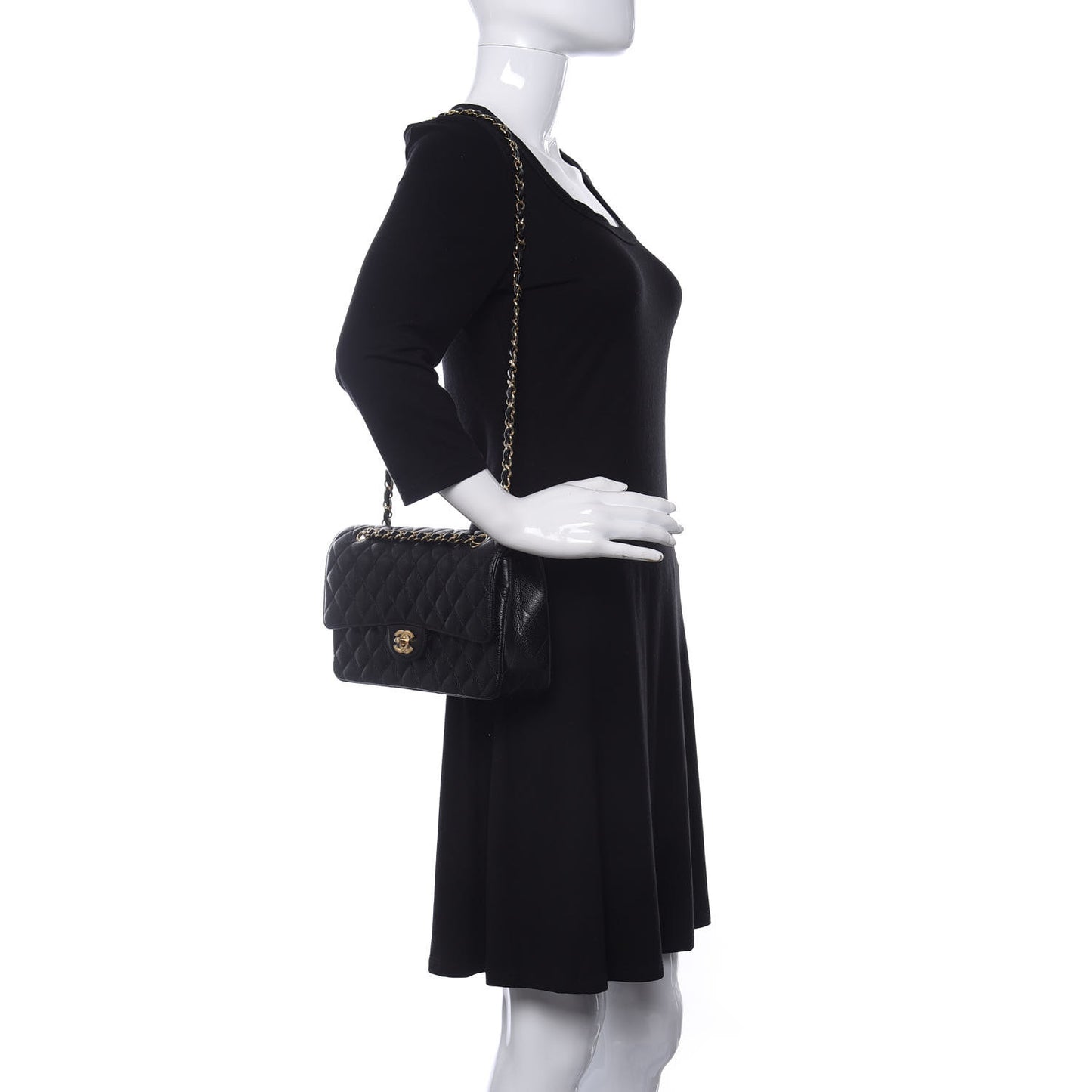 Caviar Quilted Medium Double Flap Black