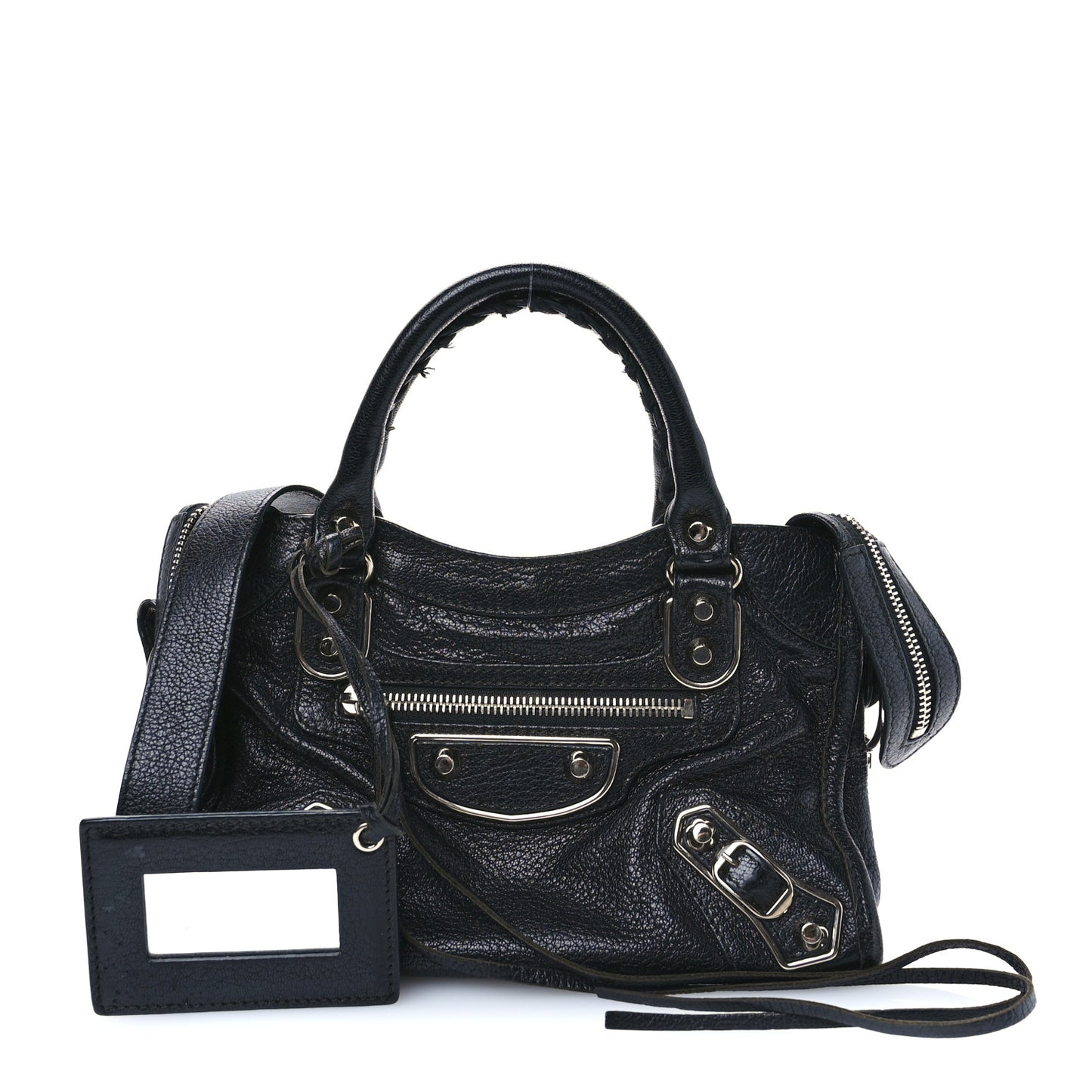 Chevre Silver Metallic Edge Hardware Mini City Black