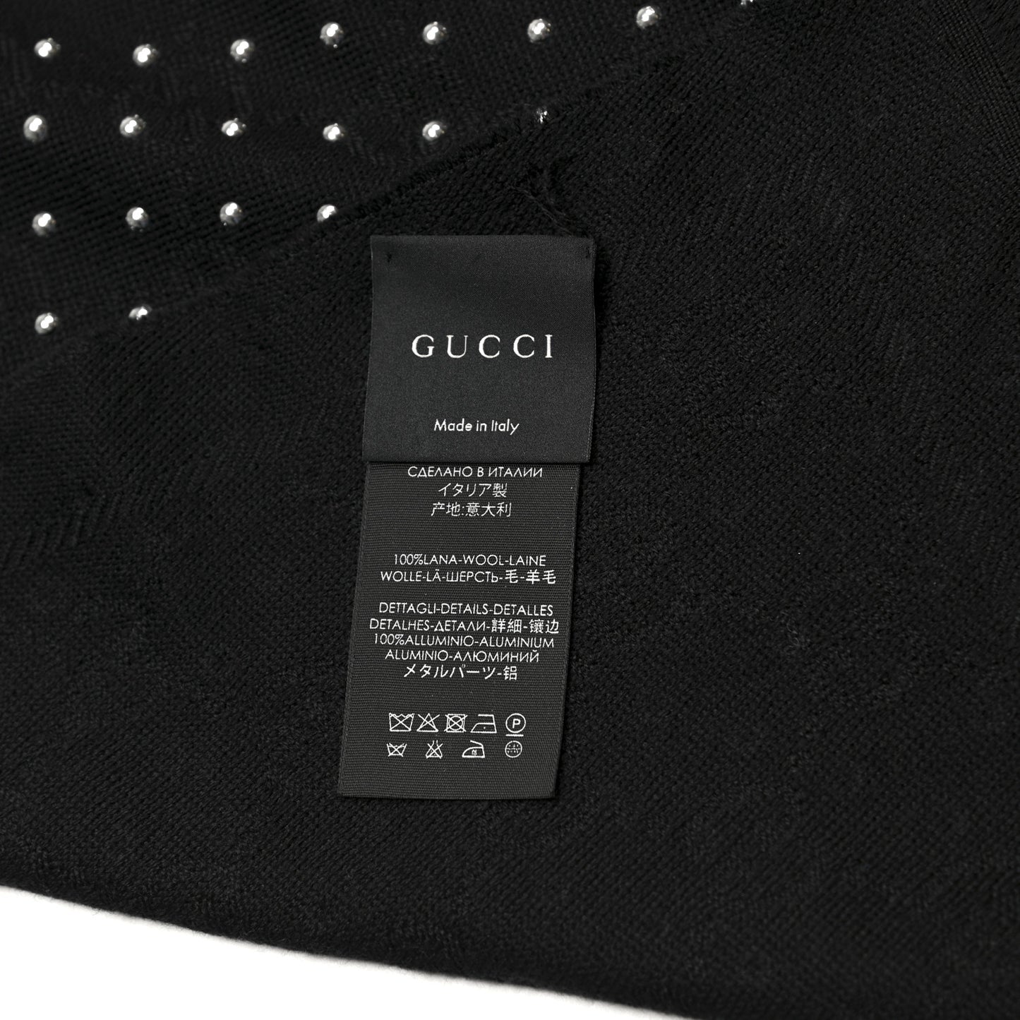 Wool Studded Jacquard GG Scarf Black