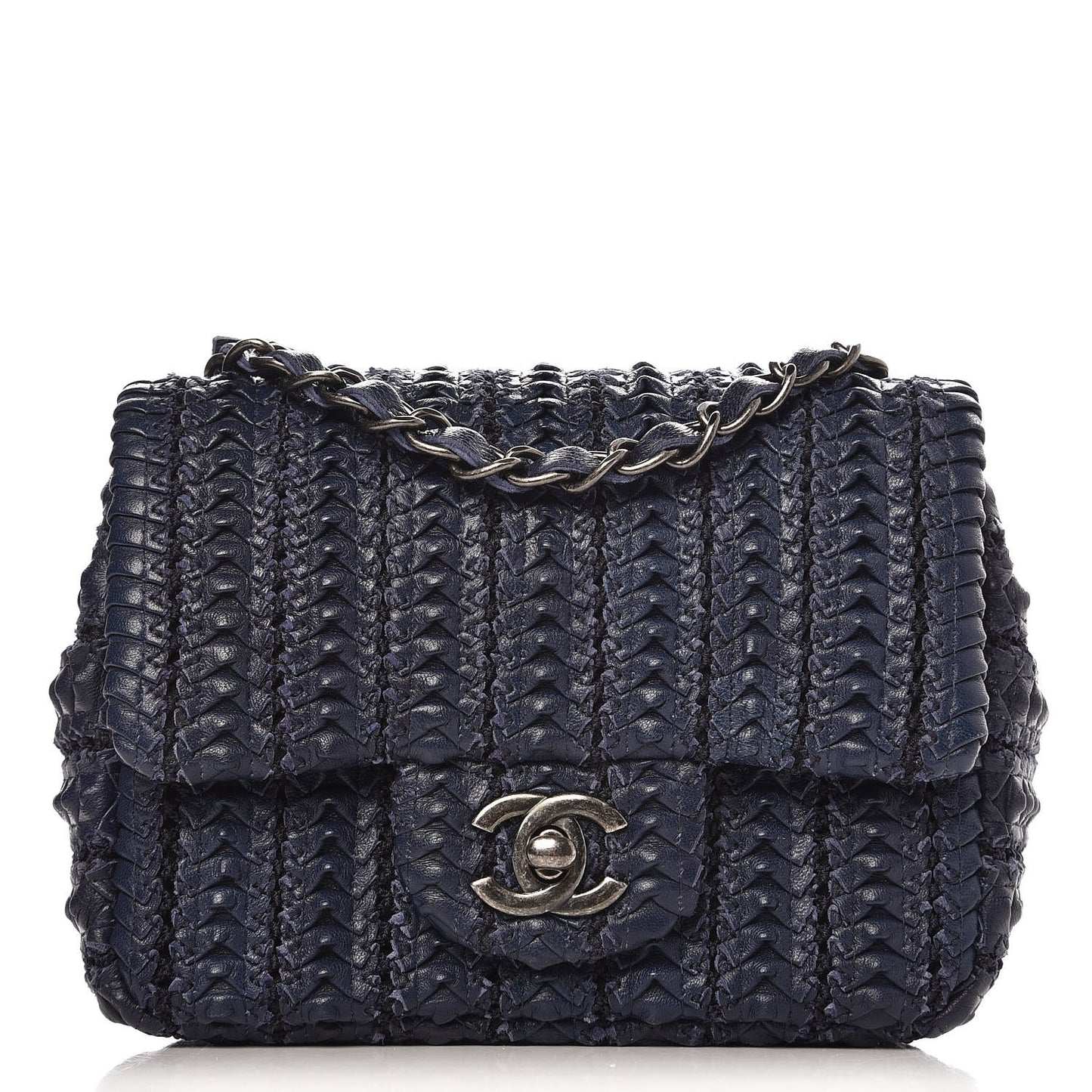 Lambskin Embroidered Small Flap Navy