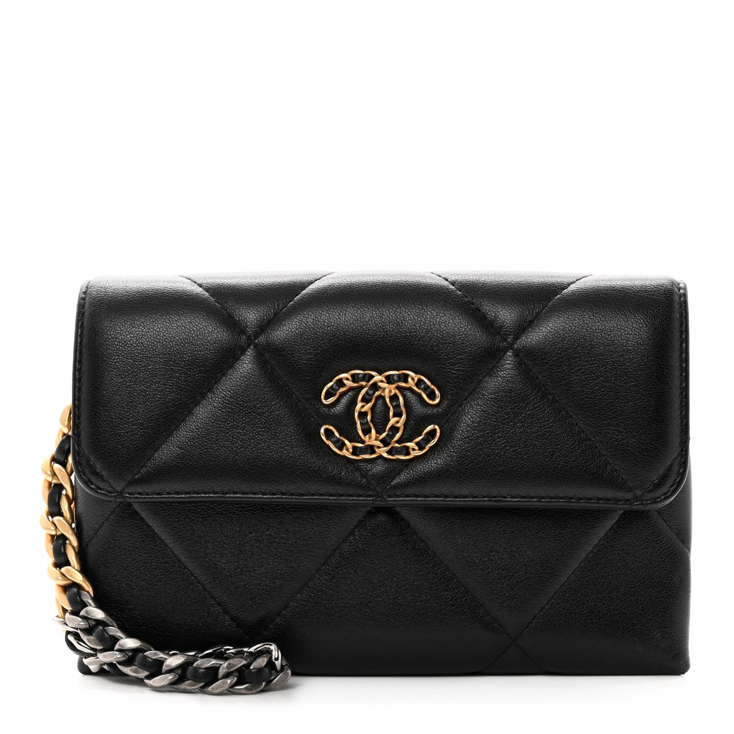 Chanel Lambskin Quilted Chanel 19 Flap Clutch Black 1 of 14