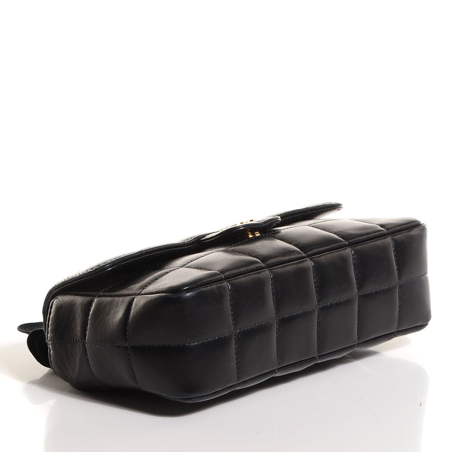 Lambskin Chocolate Bar Quilted Camellia Mini Flap Black