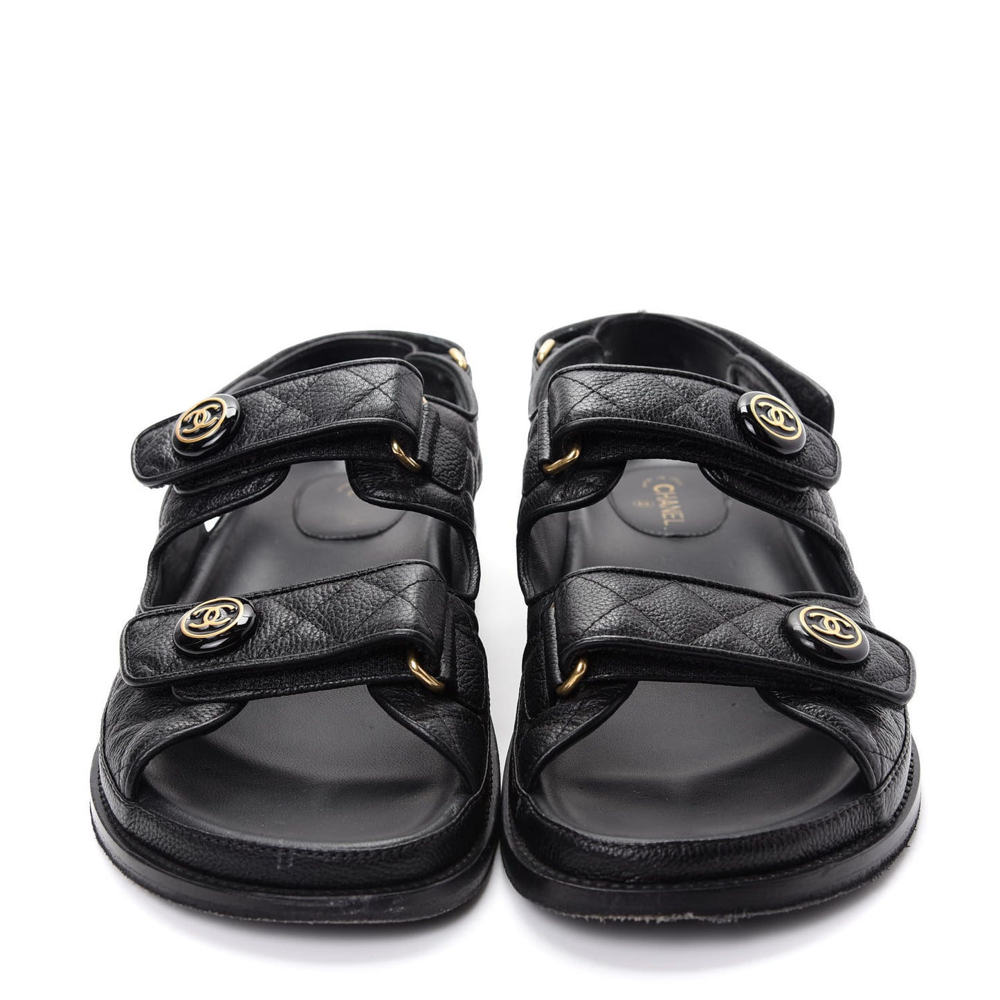 Grained Calfskin Velcro Dad Sandals 39.5 Black