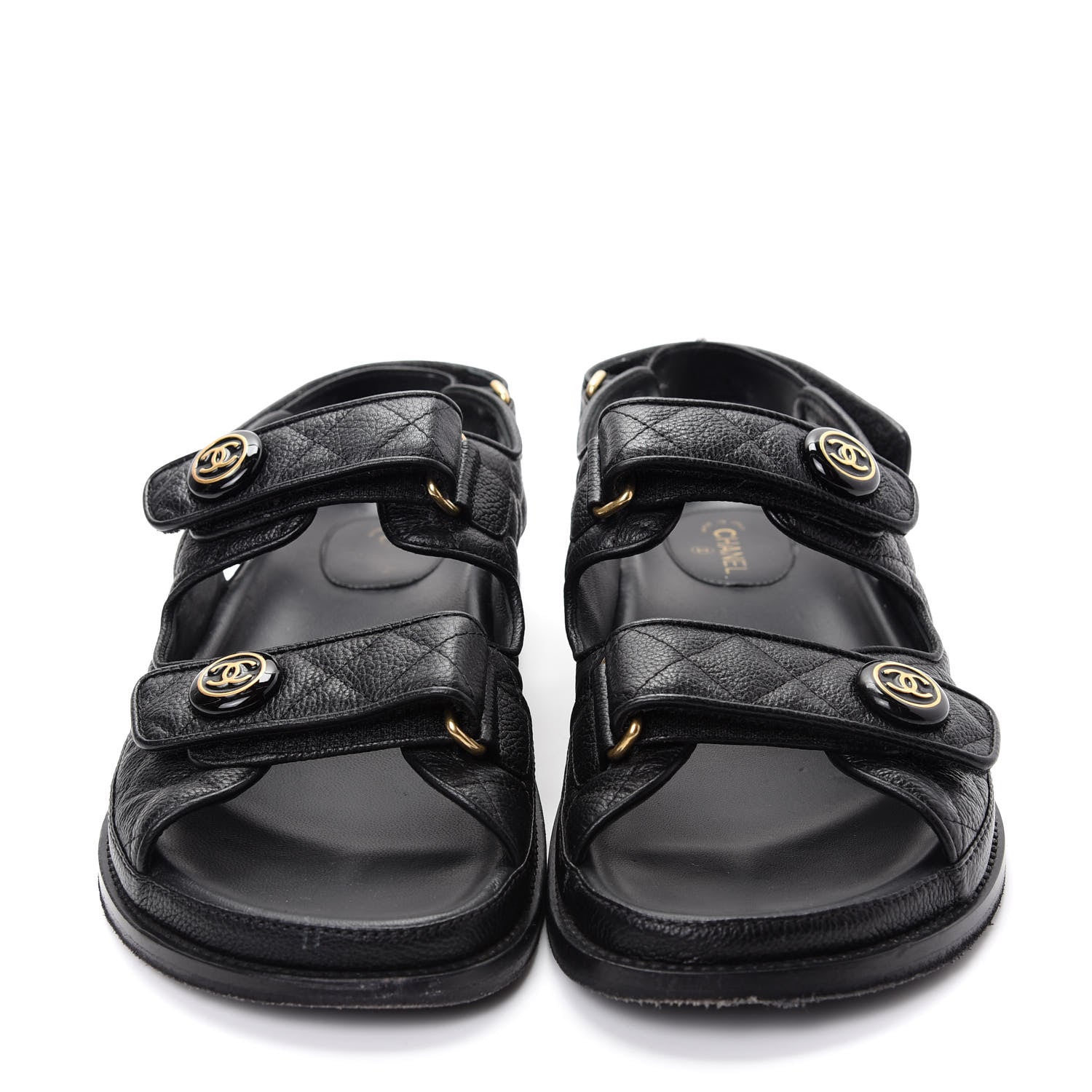 Chanel Grained Calfskin Velcro Dad Sandals 39.5 Black 2 of 11