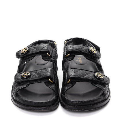 Chanel Grained Calfskin Velcro Dad Sandals 39.5 Black 2 of 11