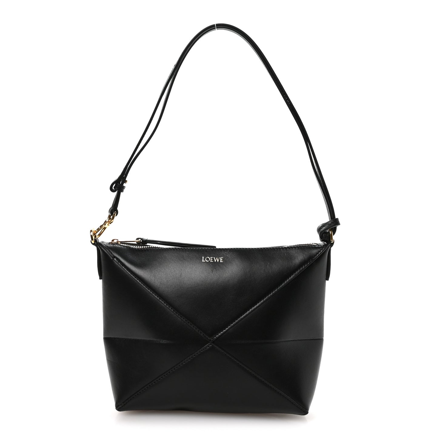 Shiny Calfskin Puzzle Fold Pouch Black