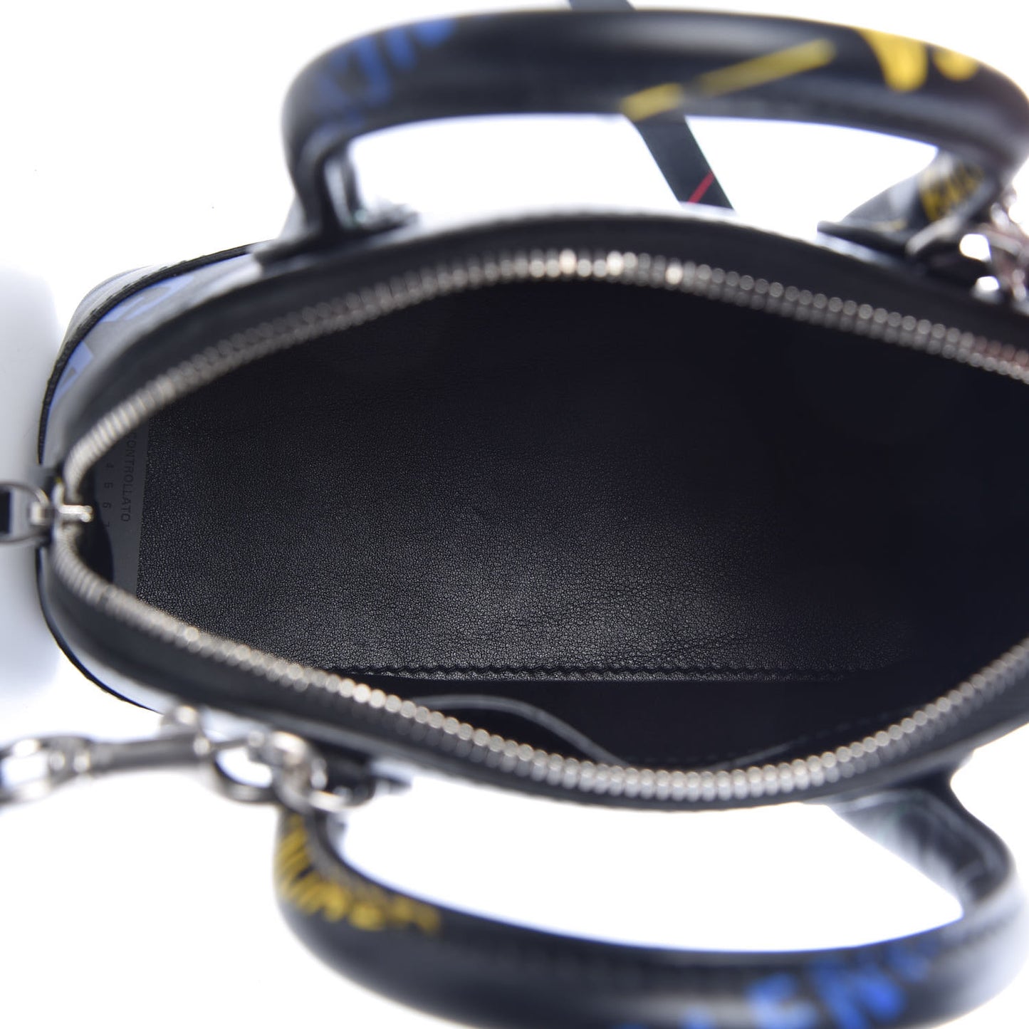 Calfskin Logo Print XXS Ville Top Handle Bag Black Multicolor