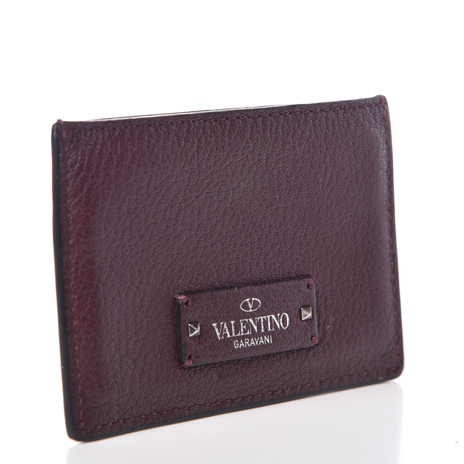 Valentino Garavani Pebbled Calfskin Rockstud Card Holder Wine 3 of 8