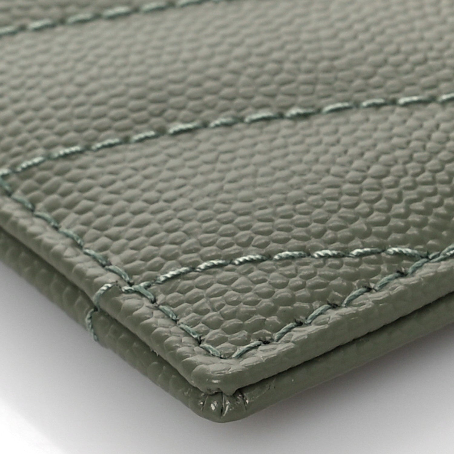 Saint Laurent Grain De Poudre Matelasse Chevron Monogram Credit Card Case Light Sage 7 of 9