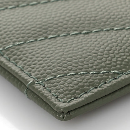 Saint Laurent Grain De Poudre Matelasse Chevron Monogram Credit Card Case Light Sage 7 of 9