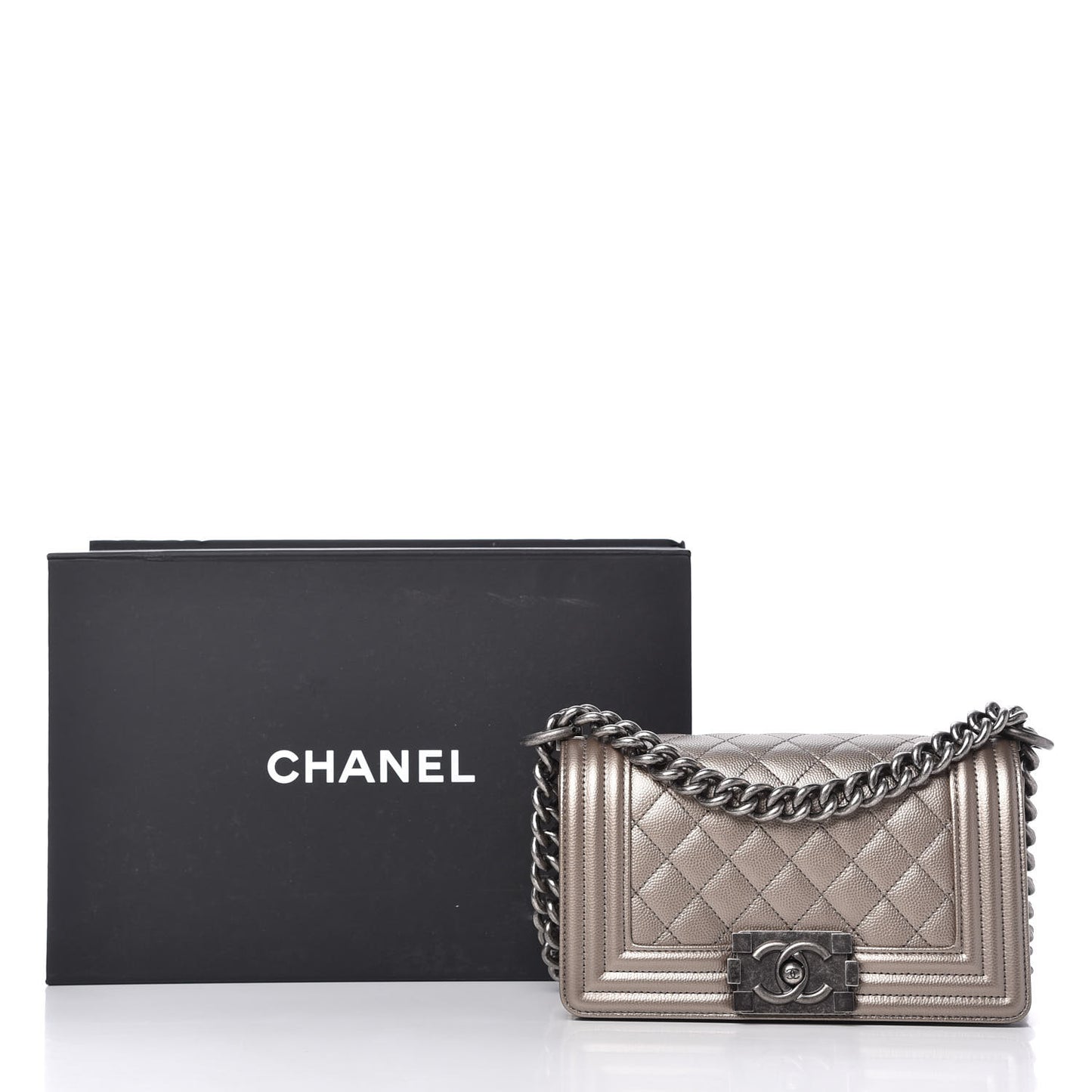 Metallic Caviar Quilted Small Boy Flap Bronze