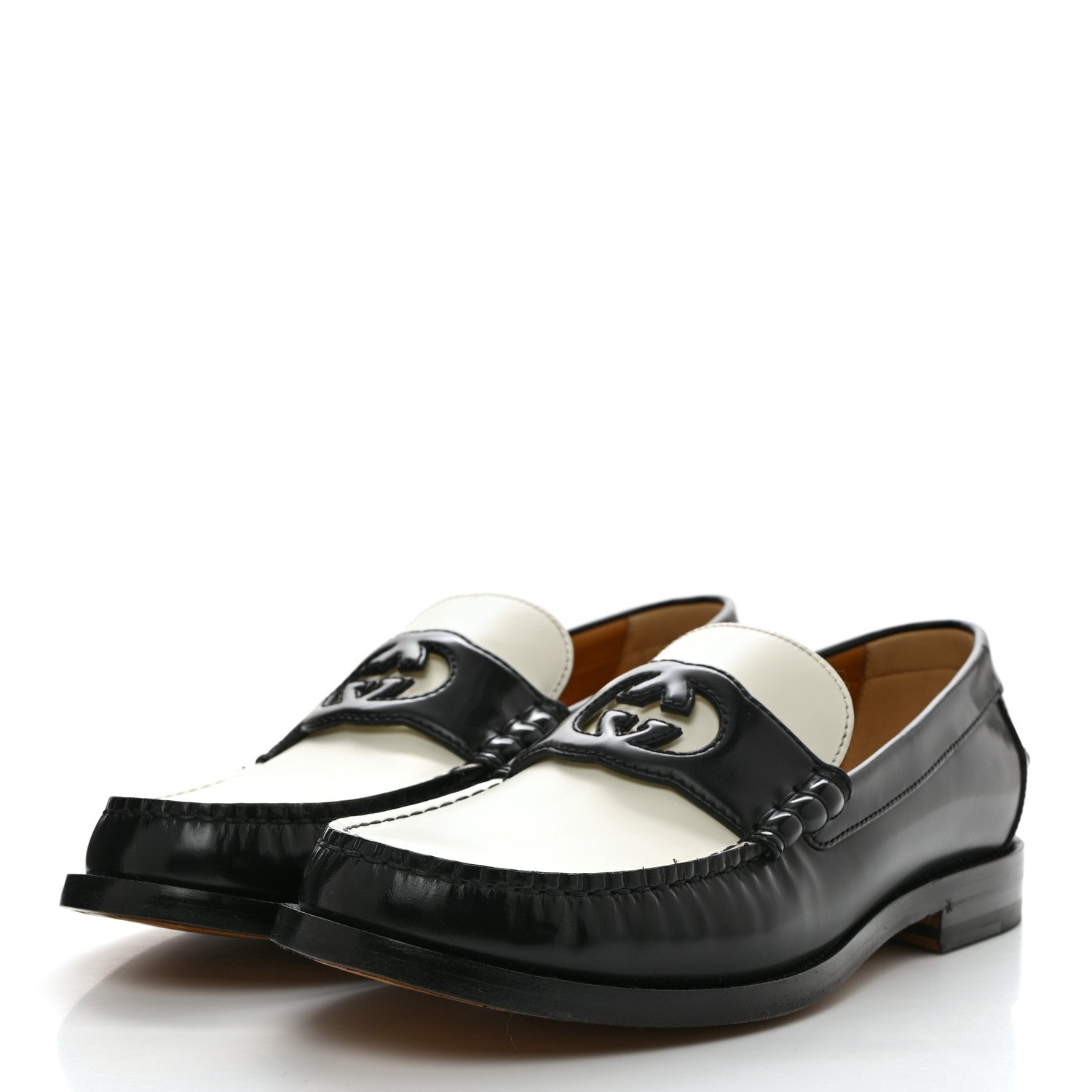 Gucci Calfskin Mens Interlocking G Millennial Ribot Loafers 11 Black Off White 3 of 9