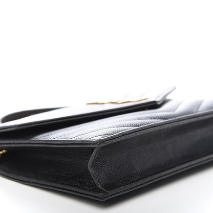 Saint Laurent Grain De Poudre Matelasse Chevron Monogram Chain Wallet 5 of 10