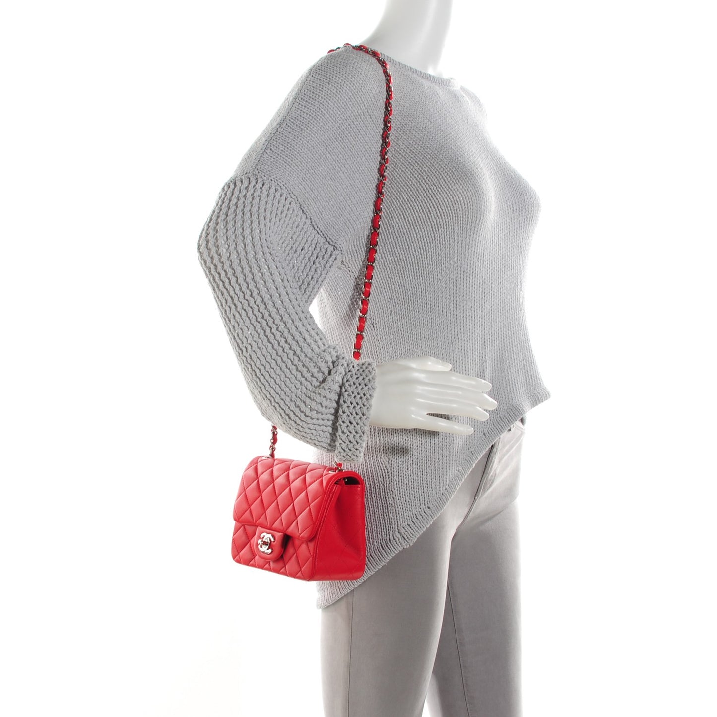 Lambskin Quilted Mini Square Flap Red