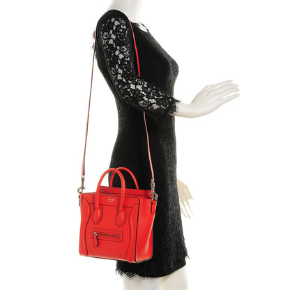 Celine Drummed Calfskin Nano Luggage Vermillion 2 of 8