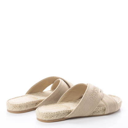 Christian Dior Canvas Embroidered Granville Espadrille Crisscross Flat Slide Sandals 37.5 Cream 4 of 7
