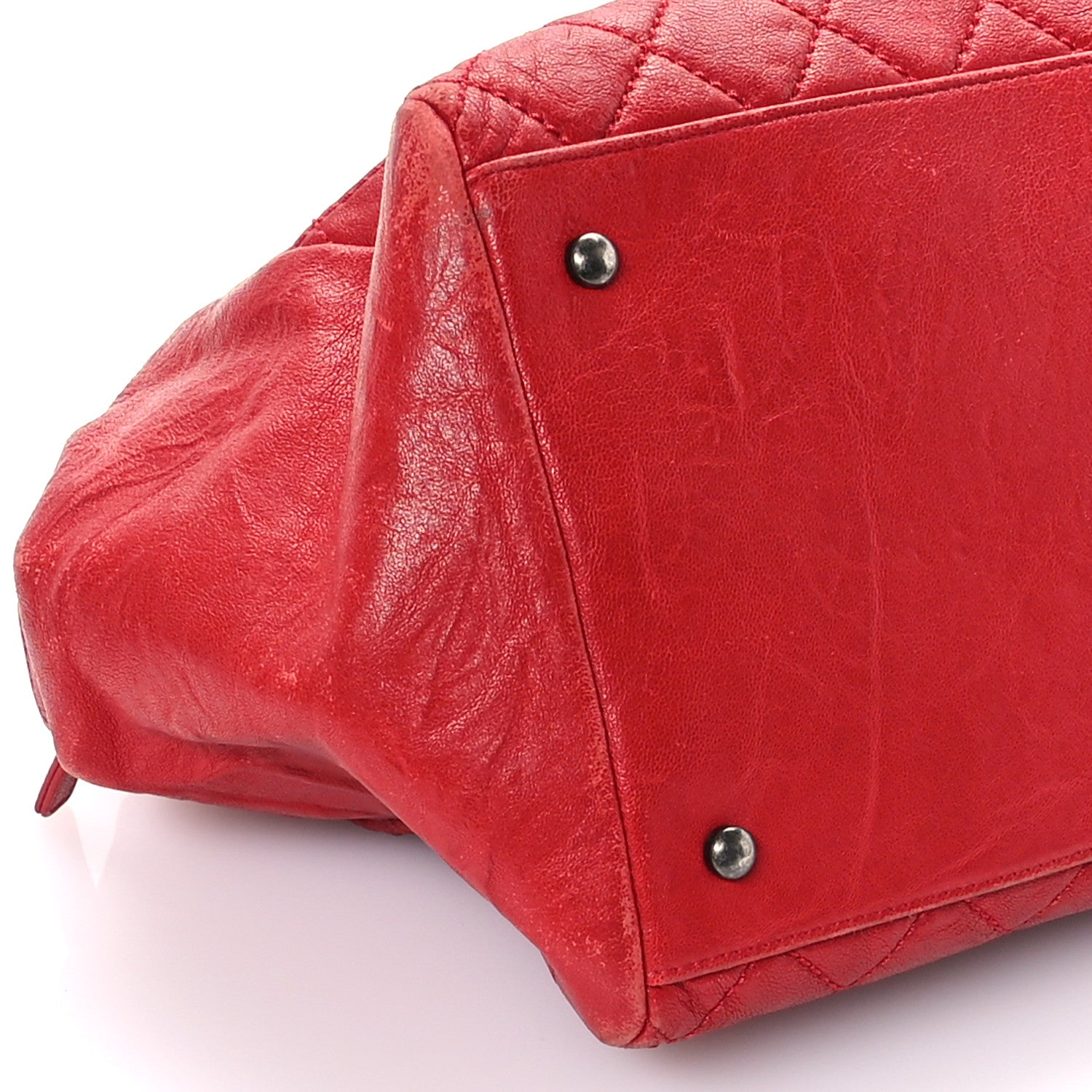 Chanel Grained Calfskin Quilted CC Bowler Tote Red 9 of 10