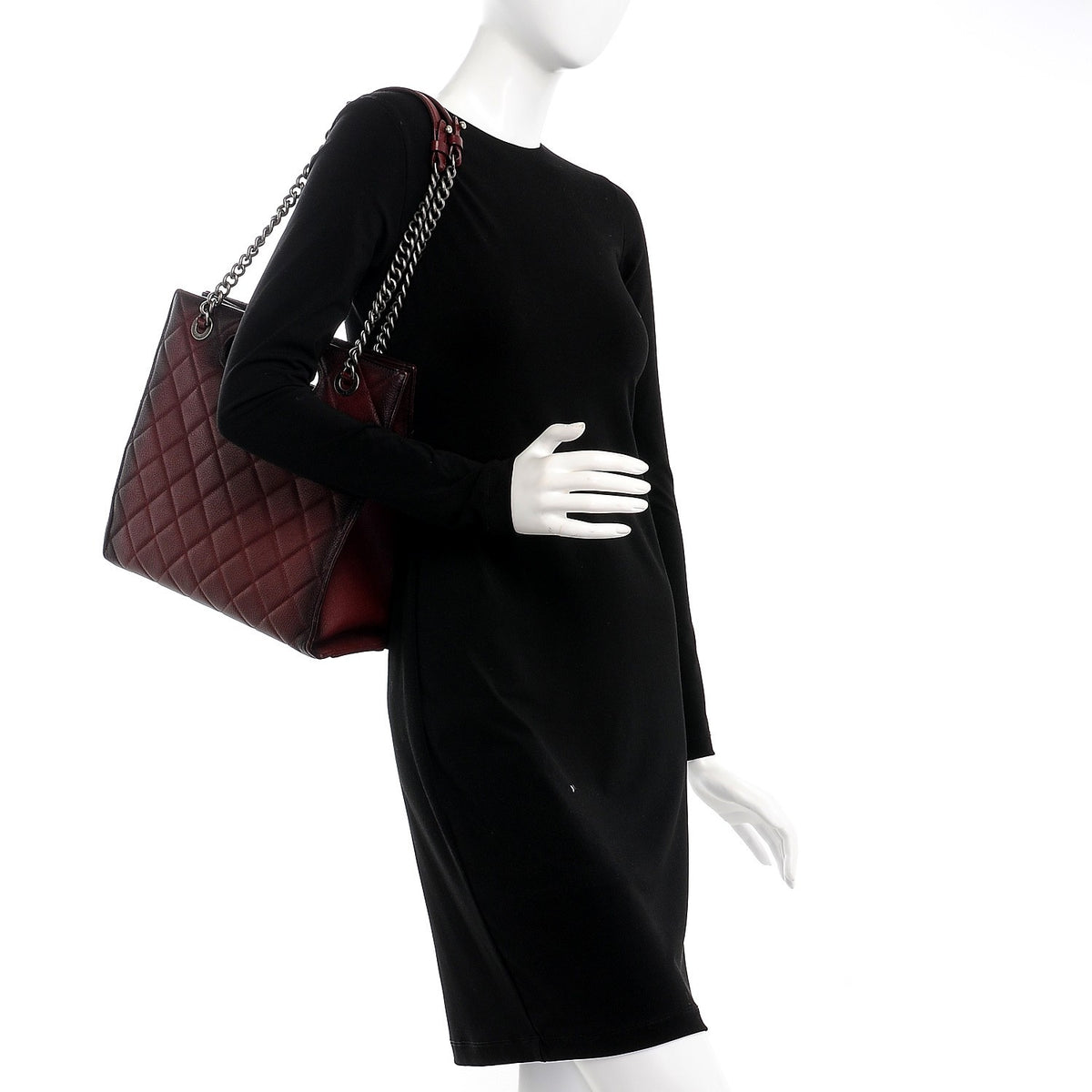 Chanel Goatskin Quilted Small Perfect Edge Shopping Tote Burgundy 2 of 7