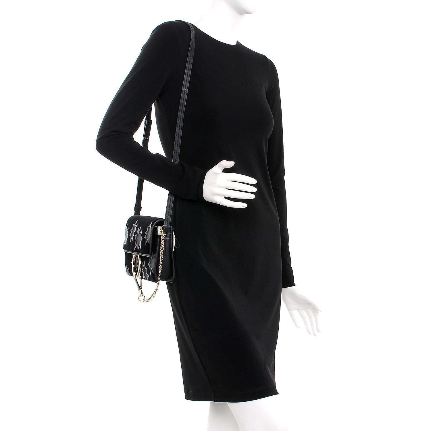 Chloe Velvet Calfskin Star Small Faye Shoulder Bag Black 2 of 6