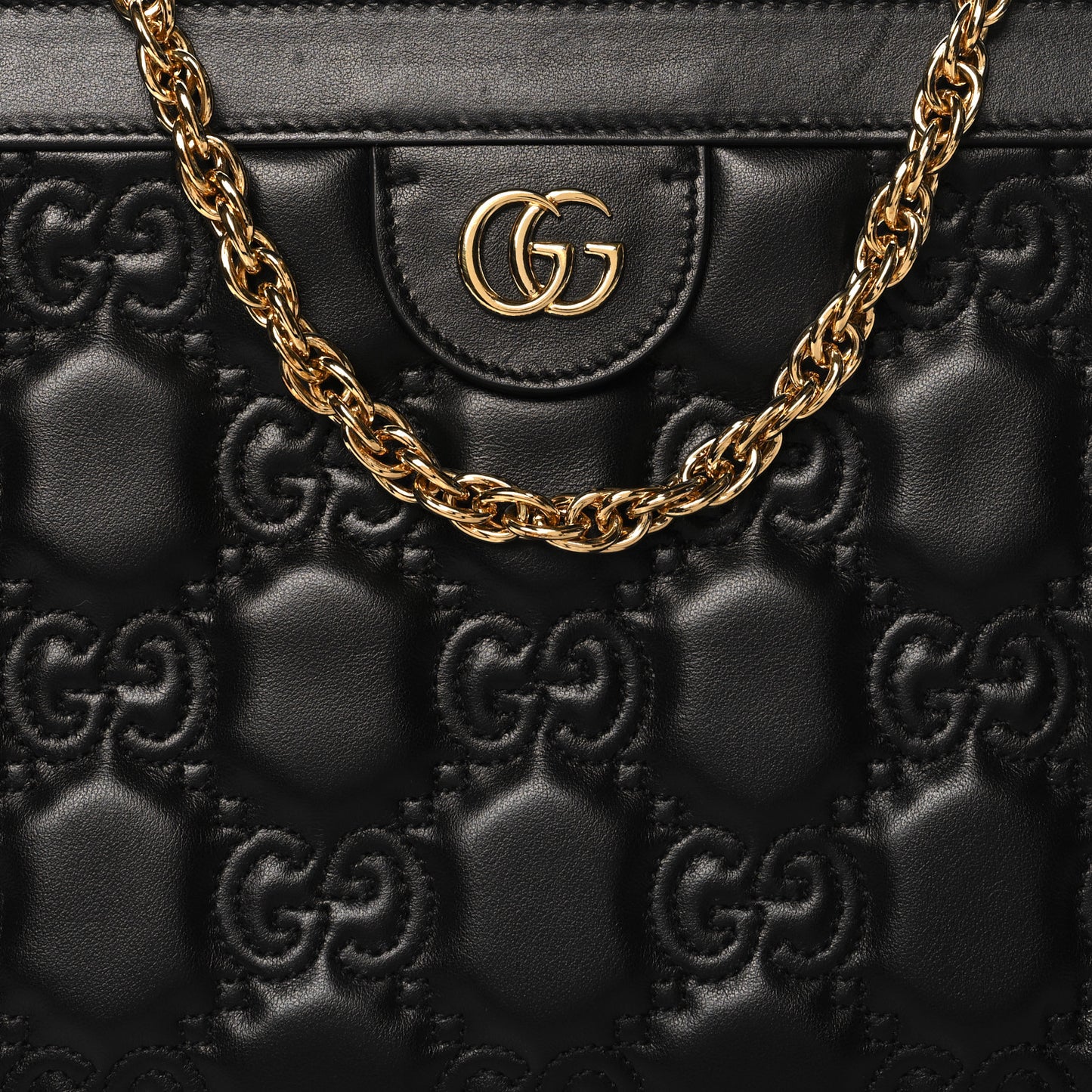 Calfskin GG Matelasse Large Slim Chain Shoulder Bag Black Natural