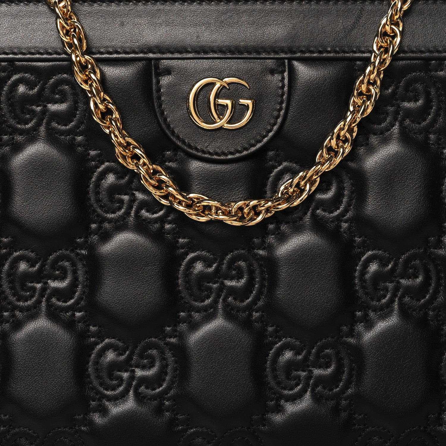 Gucci Calfskin GG Matelasse Large Slim Chain Shoulder Bag Black Natural 8 of 12