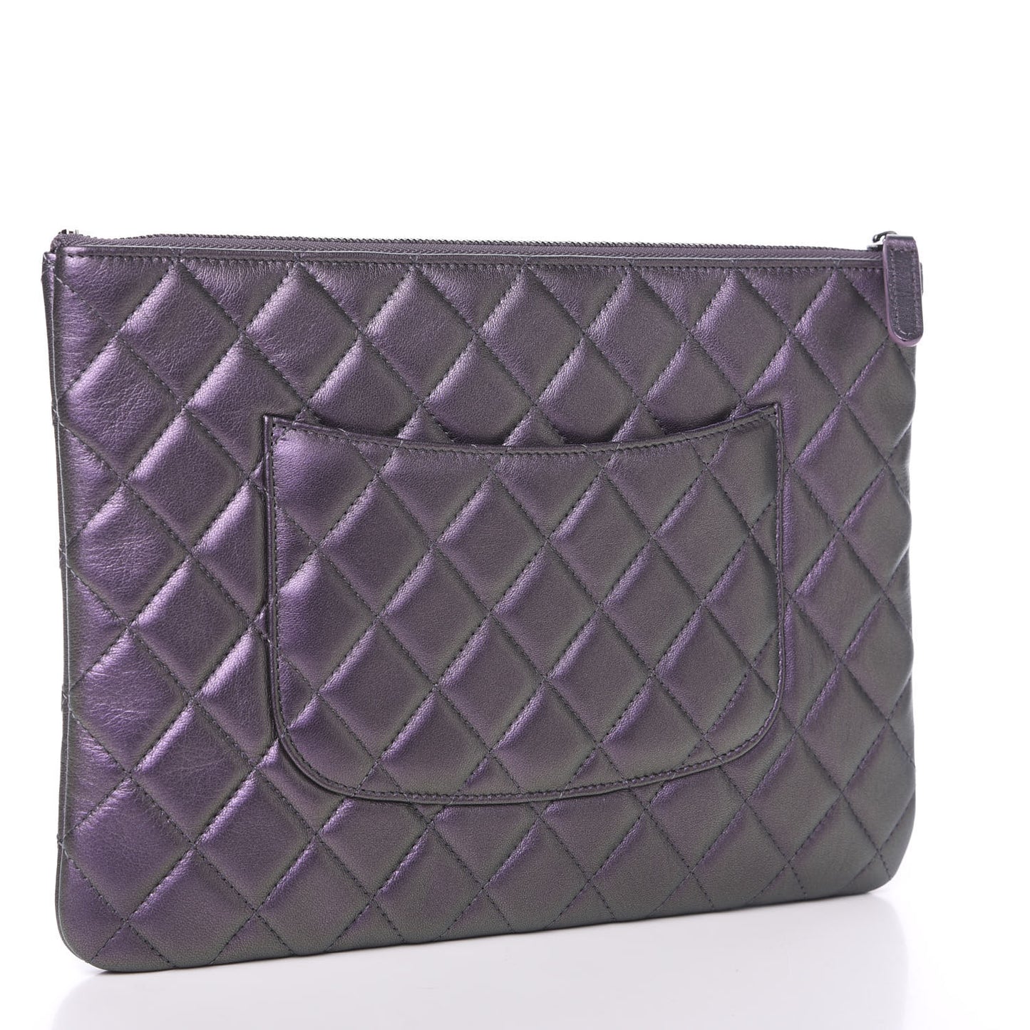 Metallic Lambskin Quilted Medium Cosmetic Case Purple