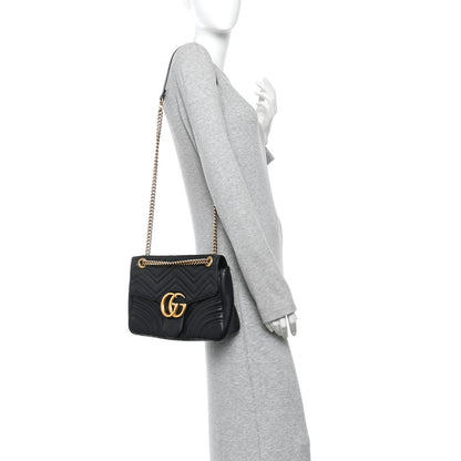 Gucci Calfskin Matelasse Medium GG Marmont Shoulder Bag Black 2 of 10