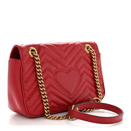 Gucci Calfskin Matelasse Small GG Marmont Shoulder Bag Hibiscus Red 3 of 15