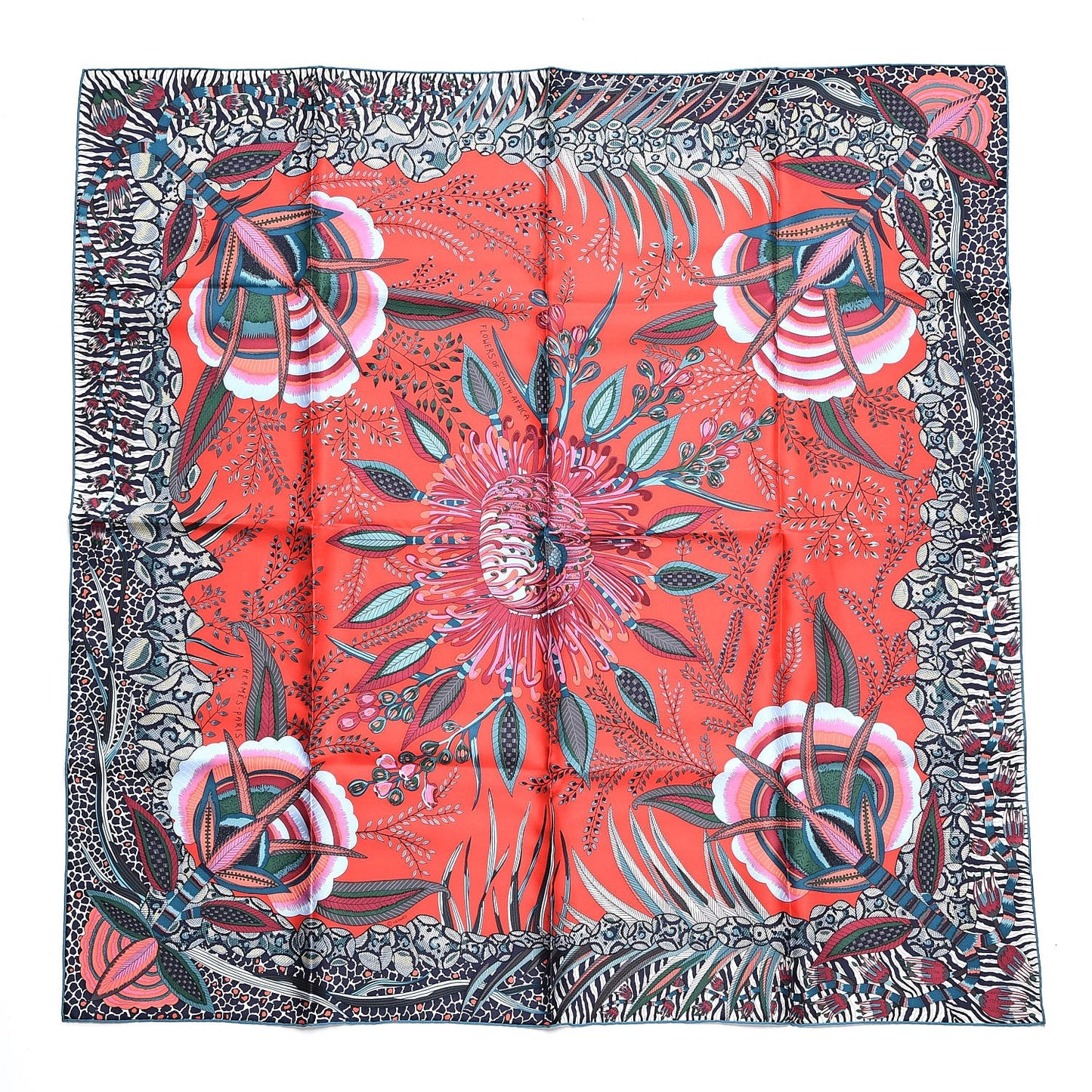 Silk Flowers of South Africa Scarf 90 Rouge Vert Ciel