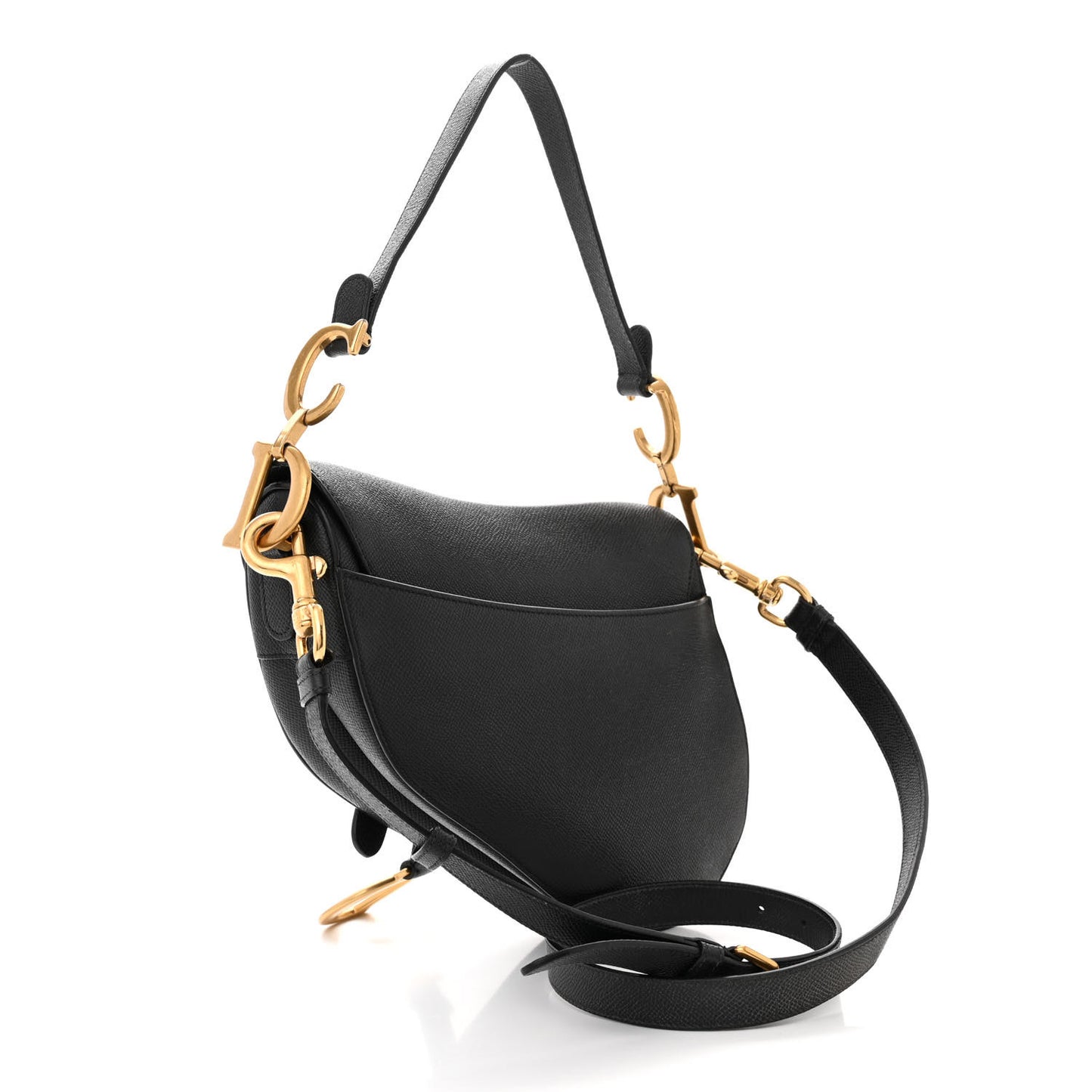 CHRISTIAN DIOR Grained Calfskin Saddle Bag With Strap Black