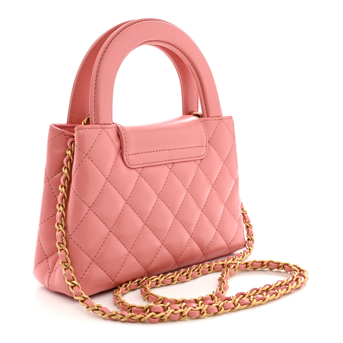 Chanel Shiny Aged Calfskin Quilted Nano Kelly Shopper Coral Pink 3 of 12