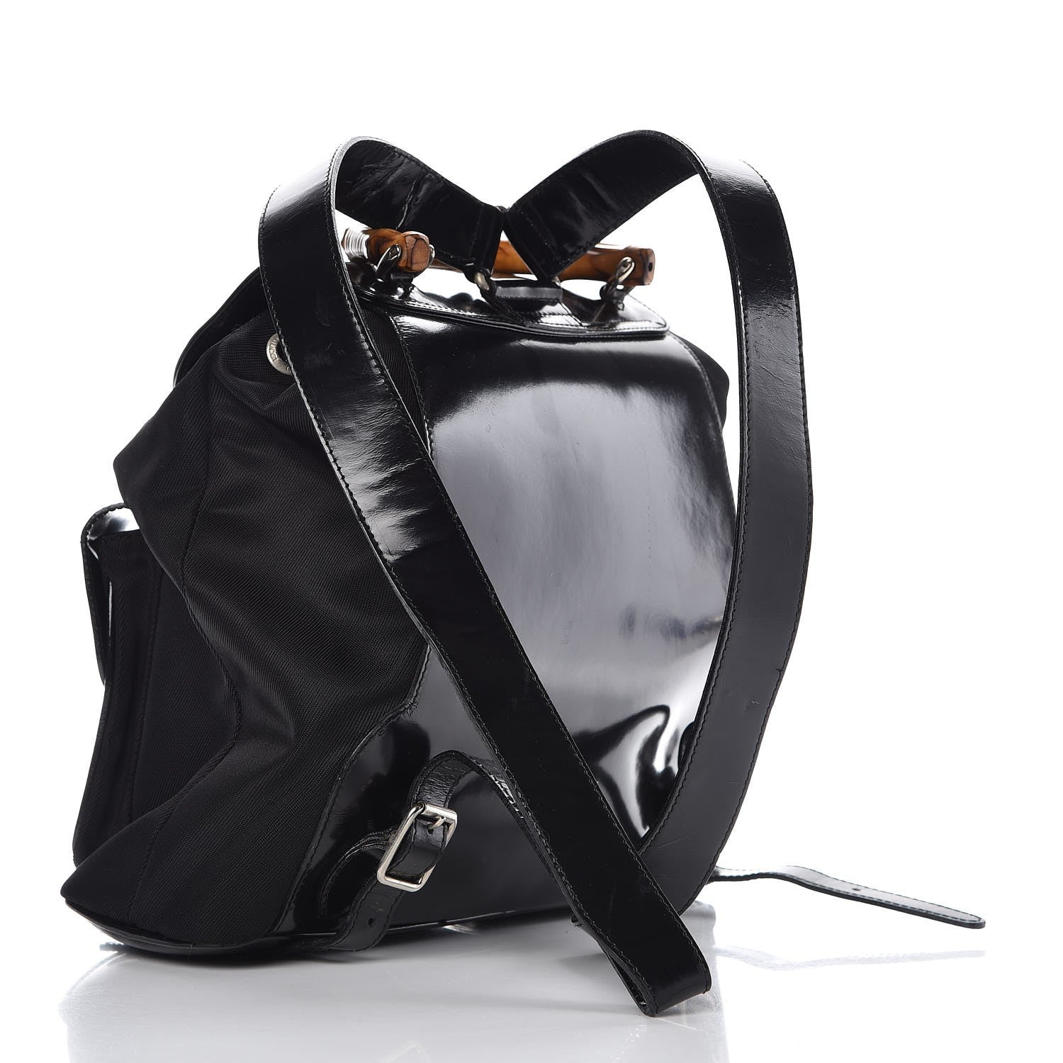 Gucci Patent Leather Nylon Bamboo Backpack Black 3 of 12