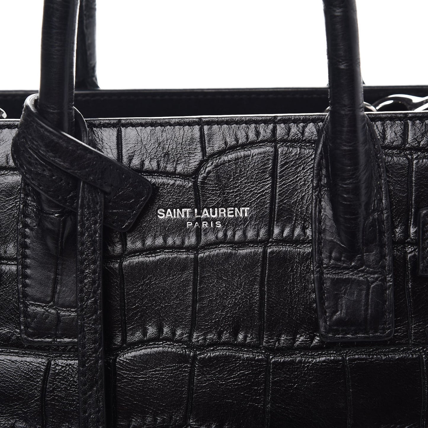 Croc Calfskin Embossed Nano Sac De Jour Black