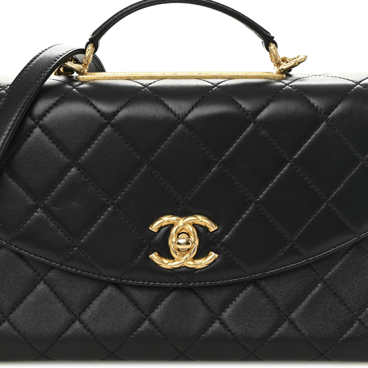 Lambskin Quilted Large Trendy Spirit Top Handle Bag Black