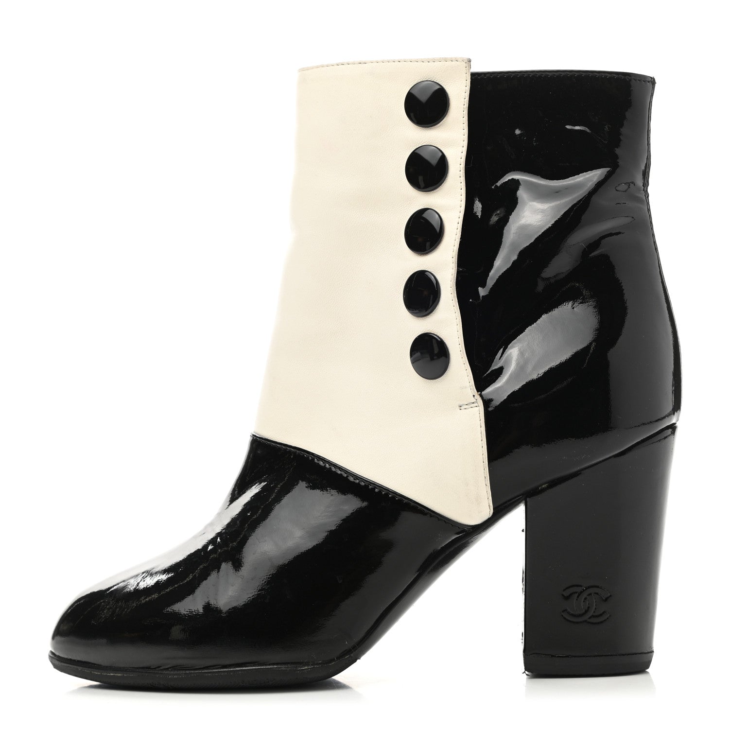 Chanel Patent Button CC Short Boots 35 Black White 1 of 10